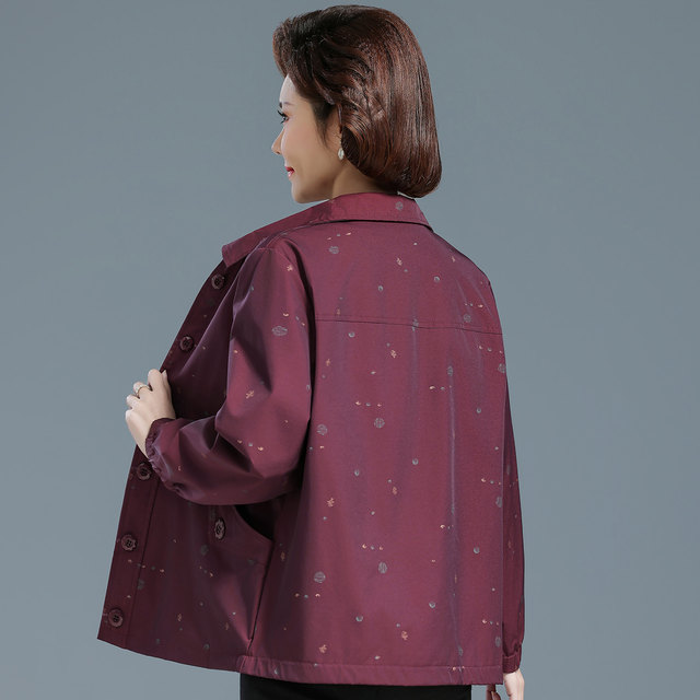 Mom Spring and Autumn Jacket Middle-aged and Elderly Floral Jacket Grandma Top Loose and Fashionable Old Man Trench Coat Clothes