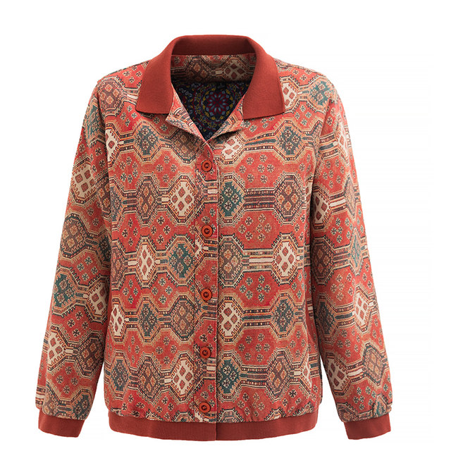 Middle -aged and elderly girls spring and autumn clothes outside the cotton mother top grandma clothes all cotton old lady big size short cardigan