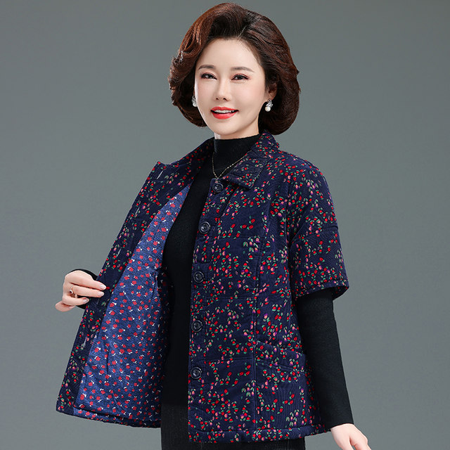 Mother's clothing pure cotton corduroy vest plus cotton vest middle-aged and elderly women's vest autumn and winter clothing grandma short-sleeved stand-up collar waistcoat