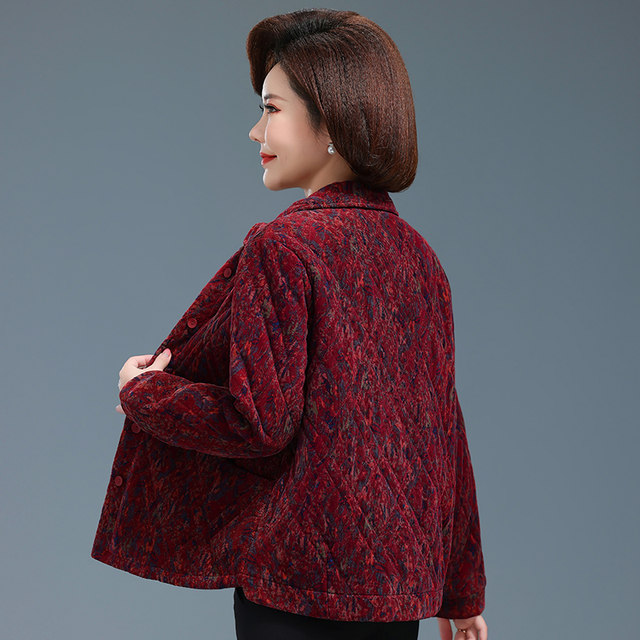 Middle-aged and elderly women's small cotton coats, quilted warm mother's clothing, short autumn and winter grandma's corduroy cotton tops