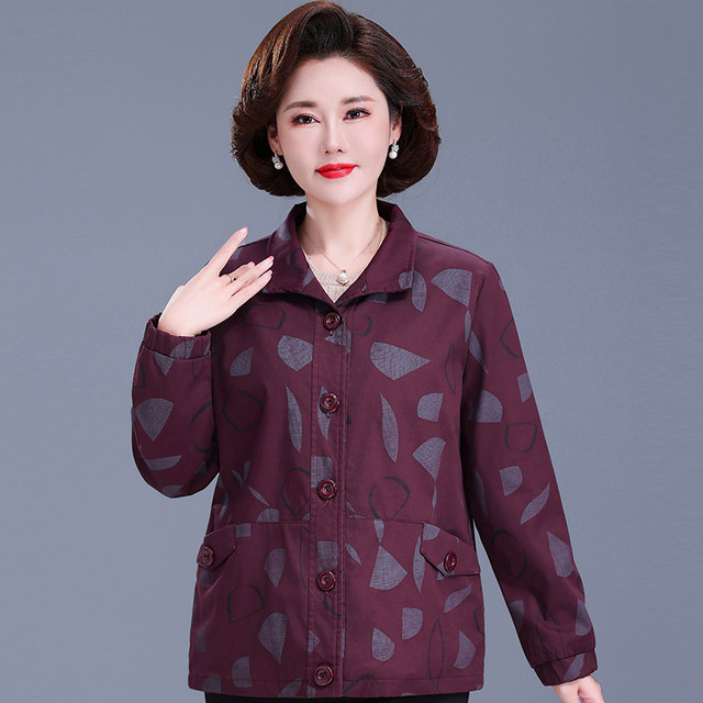 Middle -aged and elderly women's spring and autumn pure cotton jacket short new foreign jacket big size mothers jacket shirt grandma trench coat
