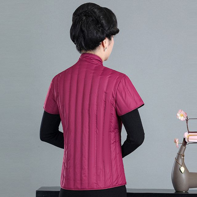 Winter down vest for middle-aged and elderly women, half-sleeved vest, elderly white duck down vest, down jacket, mother's outer cover
