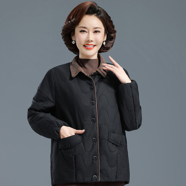 Middle-aged and elderly women's cotton jacket 2025 new style grandma thin cotton jacket fashionable autumn and winter mother's lapel top