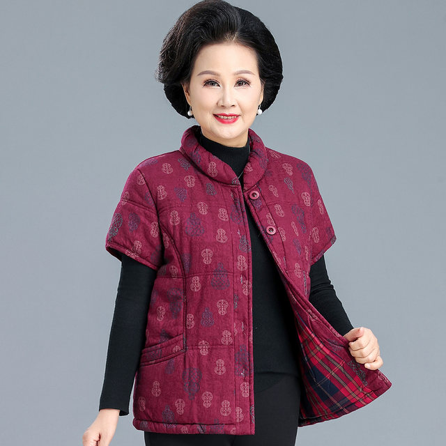 Middle-aged and elderly women's quilted vests thickened autumn and winter mother's wear pure cotton vest vest large size 50-year-old pure cotton vest