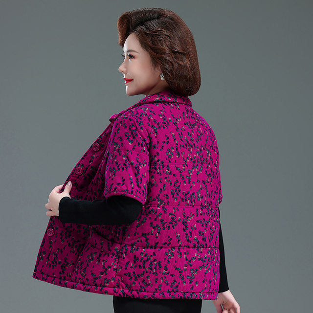 Mother's clothing pure cotton corduroy vest plus cotton vest middle-aged and elderly women's vest autumn and winter clothing grandma short-sleeved stand-up collar waistcoat