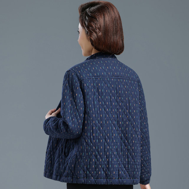 Grandma autumn and winter clothes, cotton floral shirt jacket, middle-aged and elderly pure cotton tops, women's short clothes, small thin jacket