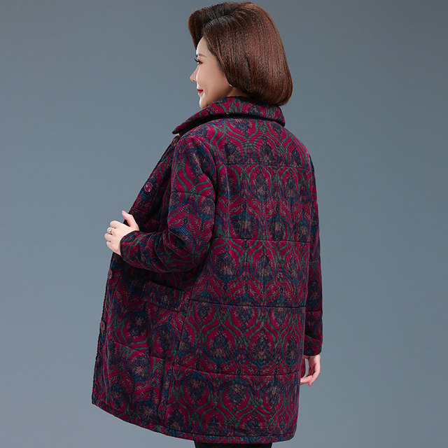 New middle-aged and elderly women's pure cotton mother's winter clothing thickened mid-length cotton clothes jacket loose lapel large size cotton jacket