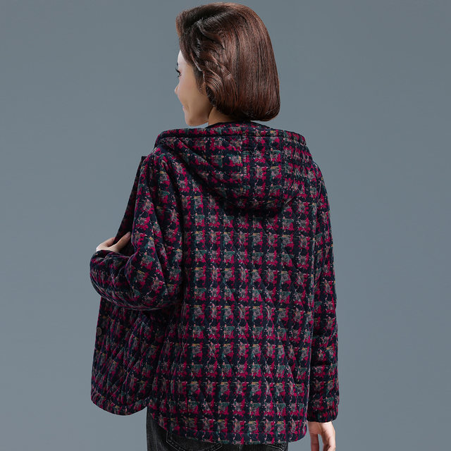 Mom's autumn and winter new jacket middle-aged and elderly women's hooded pure cotton cotton loose large size floral cotton jacket grandma's suit