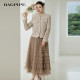 Bagpipe 2025 Spring New French style gold-style dress with mesh skirt with ruffled temperament mid-length fluffy skirt