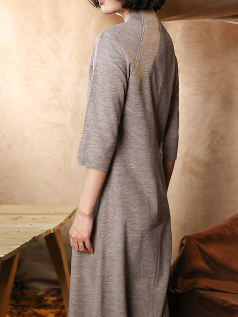 Gao luxury and elegant! Fa cabinet Gao Ding Mei Nuo Wool wool woolen wool, semi -high -necked seven -sleeved straight -sleeve big hostess dresses