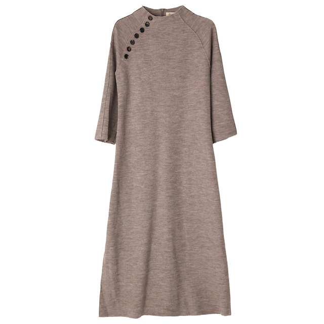 Gao luxury and elegant! Fa cabinet Gao Ding Mei Nuo Wool wool woolen wool, semi -high -necked seven -sleeved straight -sleeve big hostess dresses