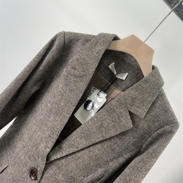 2024 autumn and winter retro British plaid 41% wool nickname slim suit jacket