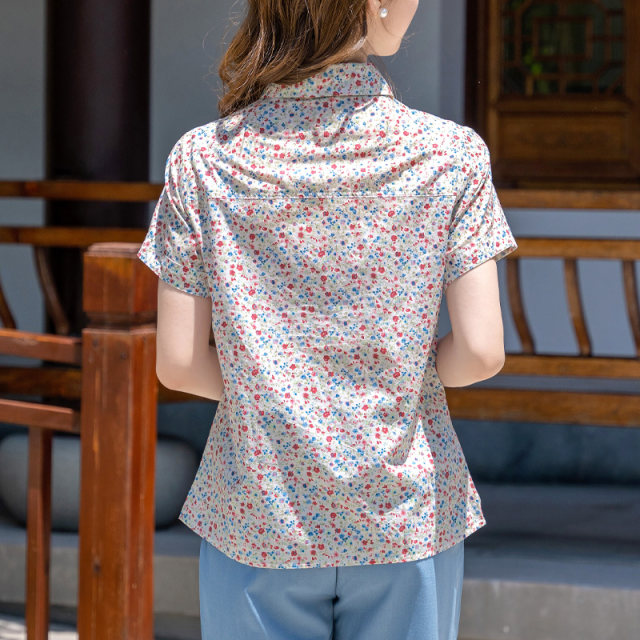 Fumu pure cotton short-sleeved shirt for women in summer florals and fresh shirt for summer clothes, small lapel tops for women in WZ1202-6N