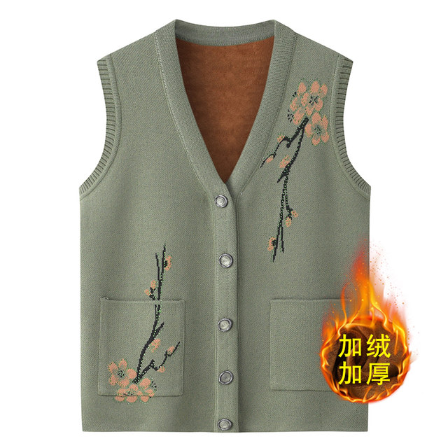 Elderly women's vest, spring and autumn velvet grandma sweater, mother's cardigan, autumn and winter coat, old lady and elderly clothes