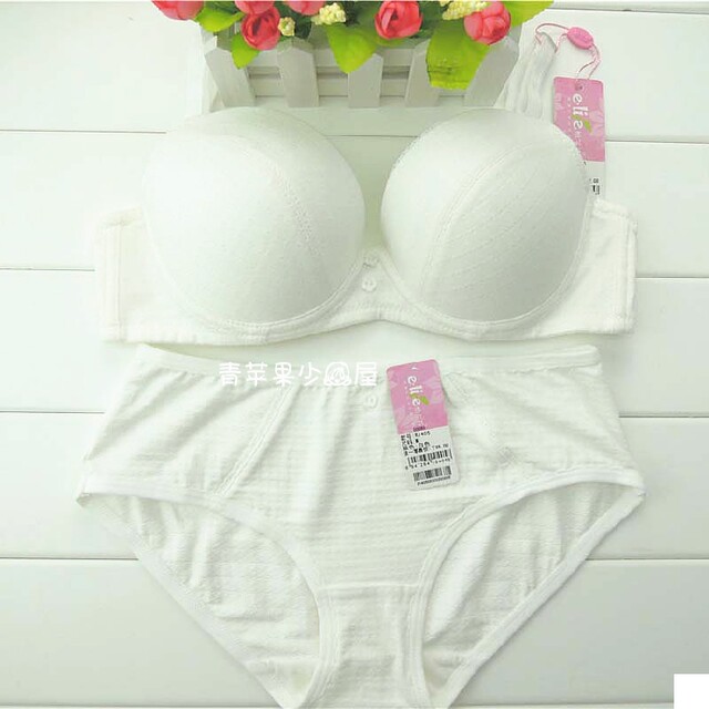 Yilanfen girl underwear soft steel ring gathering fixed student bra middle mold cup with large size summer white 1405