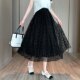 High -end French retro net gauze skirt female 2024 spring and autumn new love medium long skirt puffy skirt implanted velvet skirt

