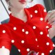 Puff sleeve chiffon shirt for women 2024 summer new loose slim polka dot large size bow short-sleeved top