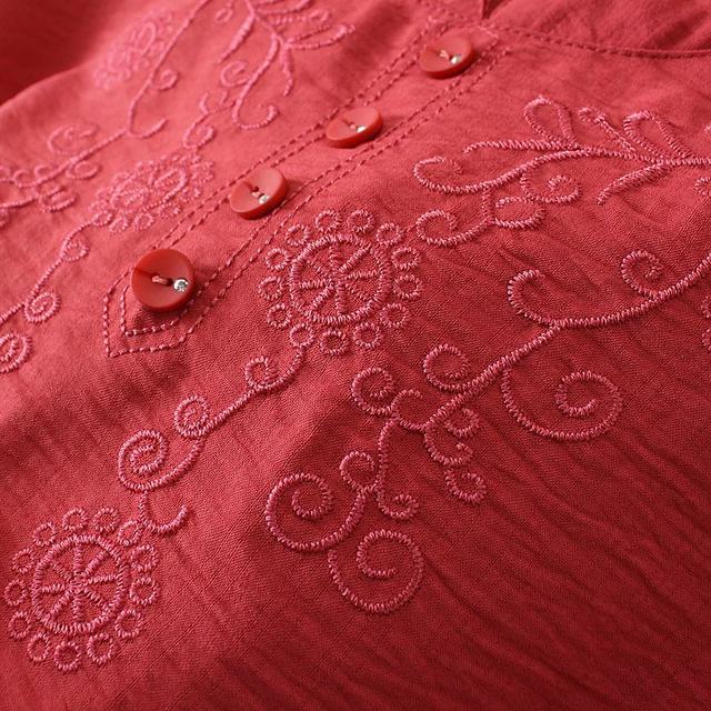 Three-quarter sleeve embroidered small shirt plus size women's clothing for middle-aged and elderly mothers summer clothing ethnic style foreign style mother-in-law cotton and linen T-shirt t