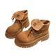 European matte leather Martin boots 2025 new letter lapel motorcycle boots big yellow boots two-wear sponge cake women's shoes