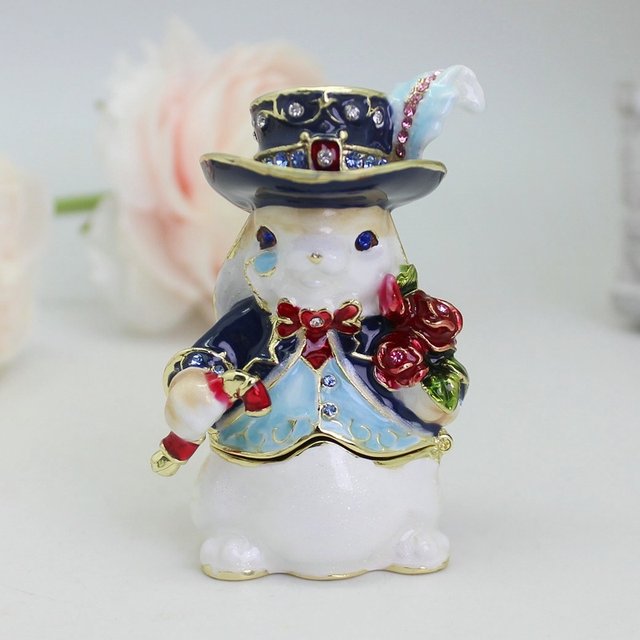 
Light luxury enamel Eagle Rabbit Couple Rabbit Creative Decoration Desktop Ornament Jewelry Box Wedding Gift Gift for Girlfriend