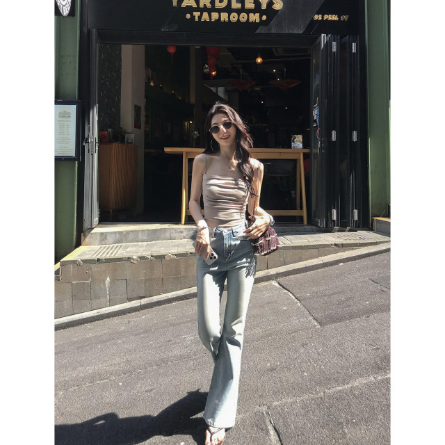 
MULVAN Pure Girl Square Collar with Chest Pad Sling Top Women's Design Slim Short Vest