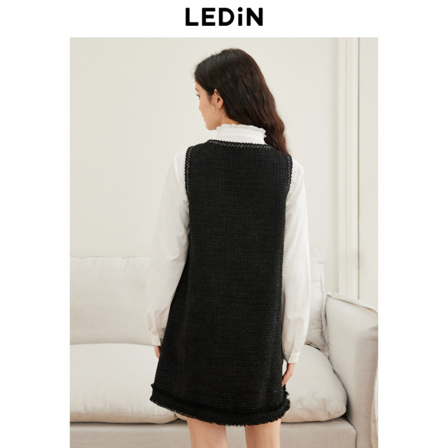 Lecho glitter small fragrance style A-line vest skirt for winter new breasted design temperament and golden style small black skirt
