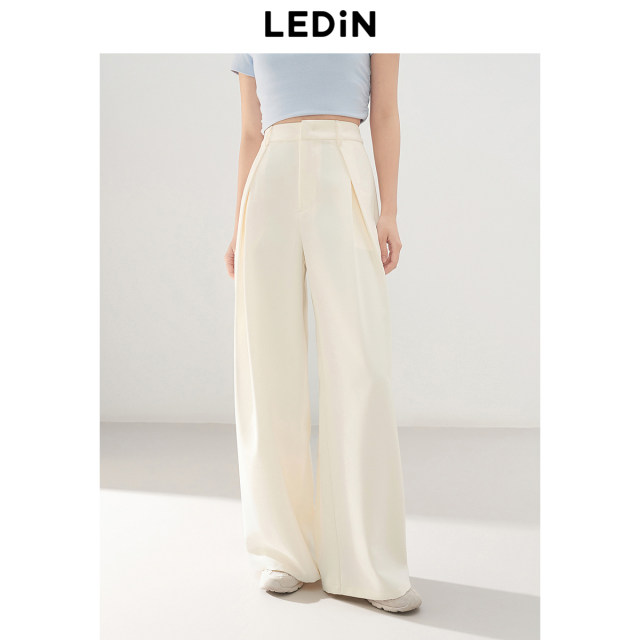 Lecho Korean girl's cherry casual trousers 2025 spring new pleated wide-leg pants slim and versatile trousers