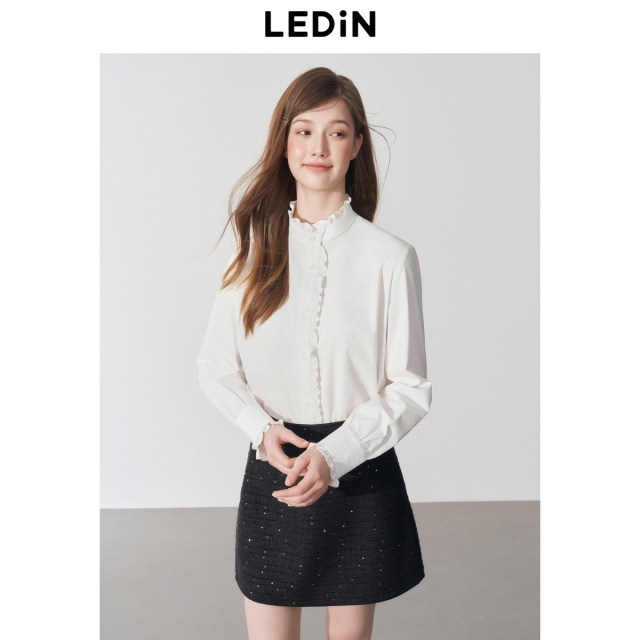 Lecho Girl Lace Stand Collar Shirt 2025 Spring New Lace Bow Pulled Design Top