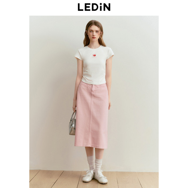 Lecho pink washing denim skirt for women 25 spring new A-line long skirt Korean girl style straight skirt
