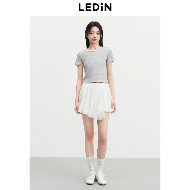 Lecho Asymmetrical Design White Short Skirt 25 Summer New Anti-Exposed Skirt Spliced ​​Lace A-line Skirt
