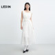 Lecho dark pattern jacquard white skirt for women 25 years summer new Tucker design skirt girlish casual long skirt