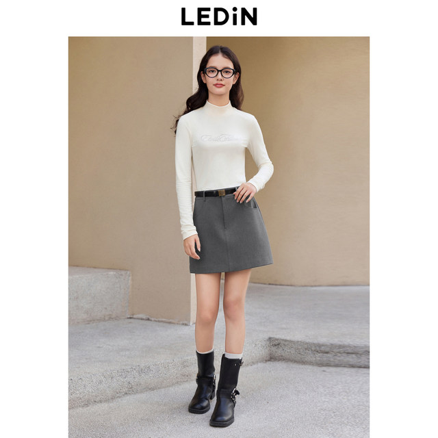 Lecho Korean college style skirt winter new A-line short skirt Gray basic gray skirt