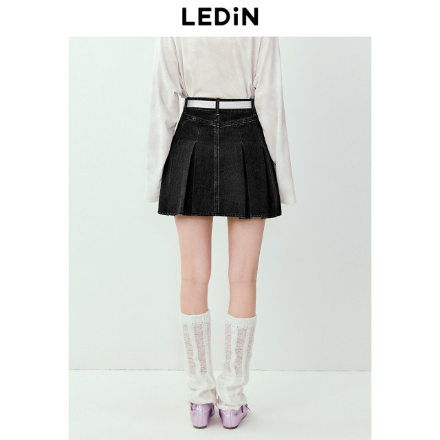 Lecheng denim pleated short skirt summer new wasteland style flower bud skirt heavy industry washing Y2K short skirt
