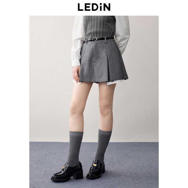 Lecho vintage spliced ​​skirt pants spring and autumn new style grey shorts casual versatile Korean ballet skirt pants women's pants
