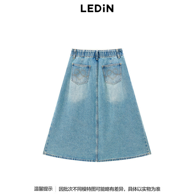 Lecho Elastic Waist Washed Cowboy Long Skirt 25 Spring New Umbrella Skirt C1HFF1215*
