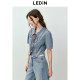 Lecho polo necklace short-sleeved denim shirt for women in summer new irregular design chic top