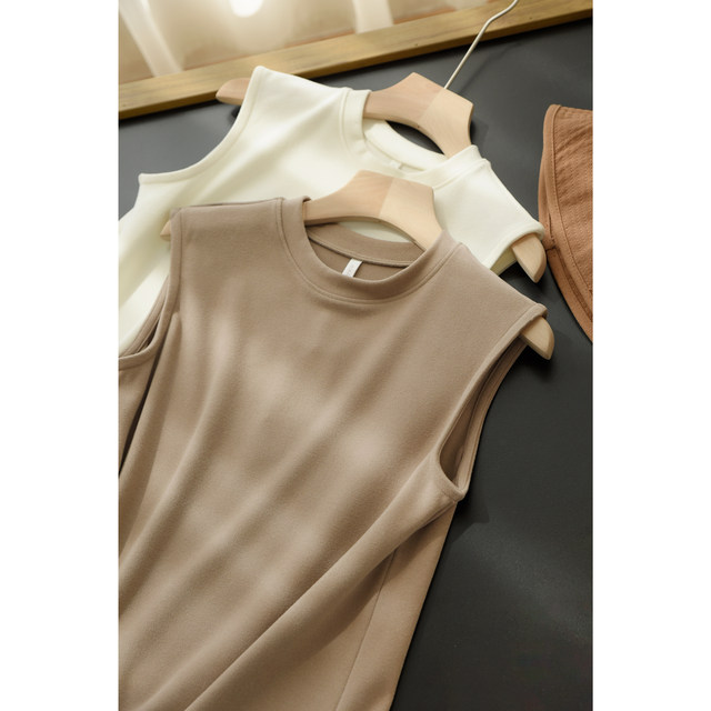 Women's double-sided velvet thermal vest, round neck bottoming sleeveless top, solid white T-shirt, autumn and winter, women's clothing