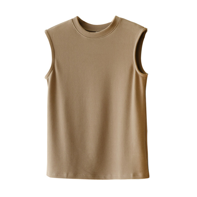 Women's double-sided velvet thermal vest, round neck bottoming sleeveless top, solid white T-shirt, autumn and winter, women's clothing