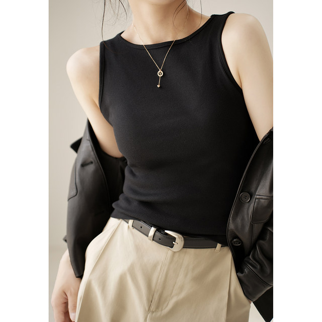 Uksi vest, women's one-length threaded top, solid color thin round neck base, Shandong online store, summer style
