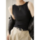Uksi vest, women's one-length threaded top, solid color thin round neck base, Shandong online store, summer style
