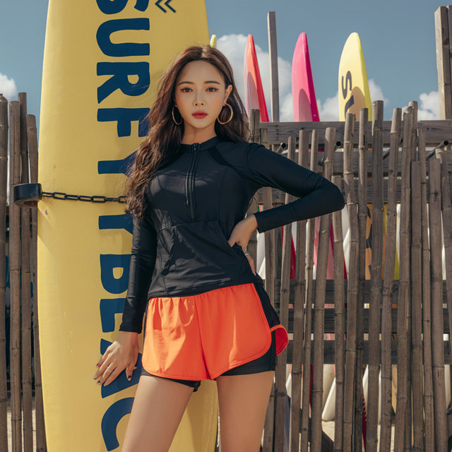 Sanqi swimsuit women's split long-sleeved boxer pants beach pants sun protection clothes fashionable and slim Korean version swimsuit 053