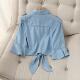 Large size ~ 2024 summer new style thin hem knotted denim shirt women's mid-sleeved shawl jacket for women
