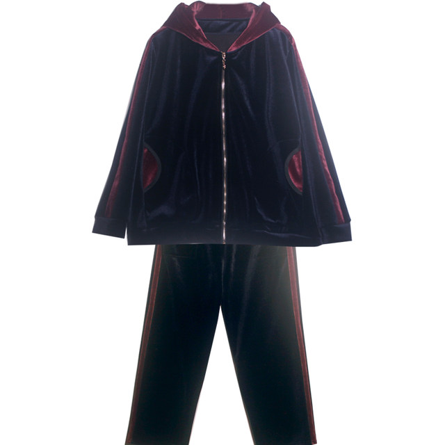 Clear warehouse plus velvet thick middle -aged winter sports suits, gold velvet two -piece suit plus large size mother warm jacket