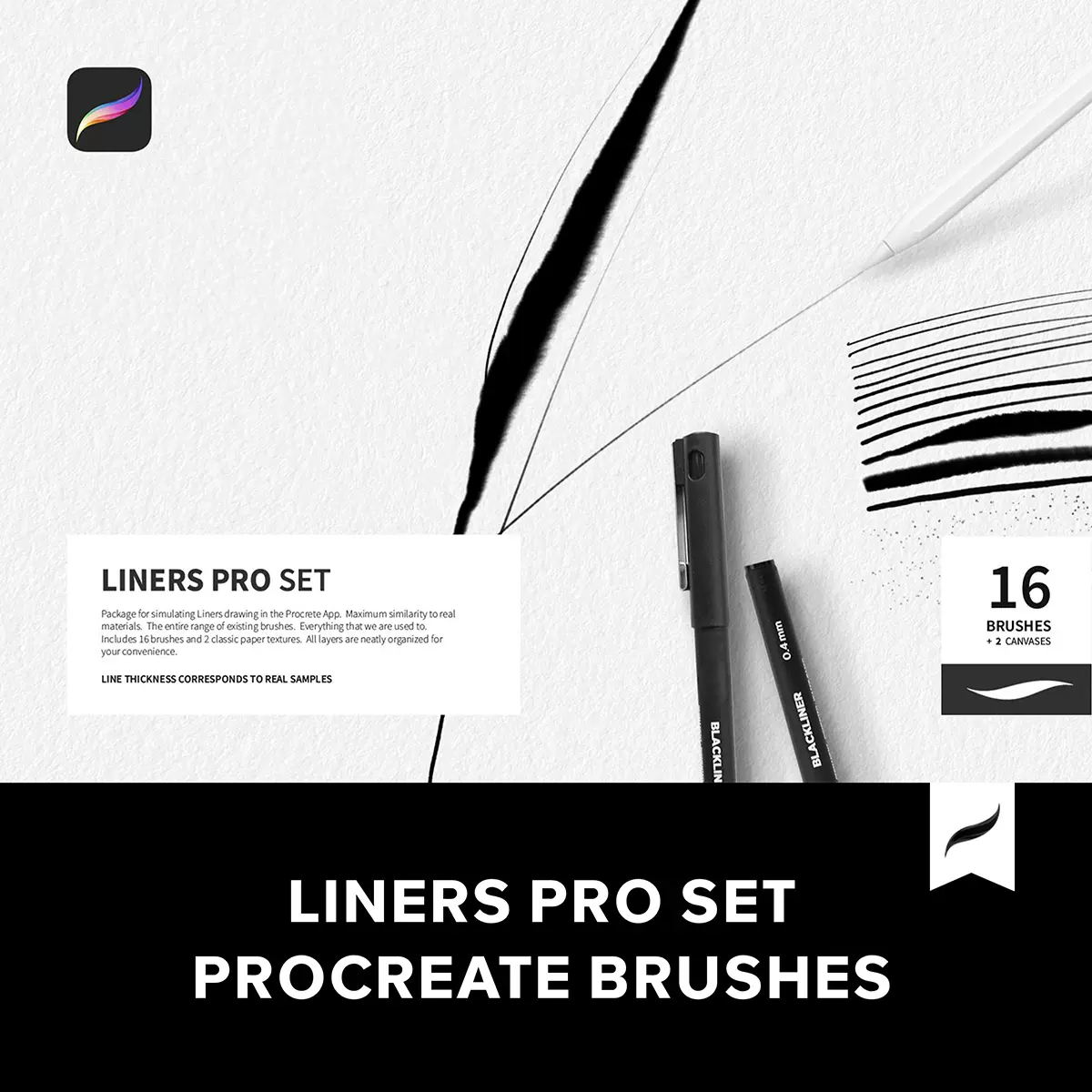 16款勾线笔线描工笔涂鸦绘画ipad Procreate笔刷素材 B