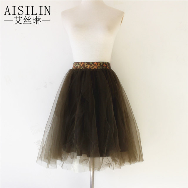 Spring new commuter solid color versatile high waist pleated skirt mesh autumn and winter princess puffy skirt short skirt for women
