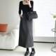 Woolen skirt 2024 autumn and winter new pocket rear slit straight skirt to make you look slim in one step midi skirt for women gray black