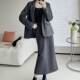 Woolen skirt 2024 autumn and winter new pocket rear slit straight skirt to make you look slim in one step midi skirt for women gray black