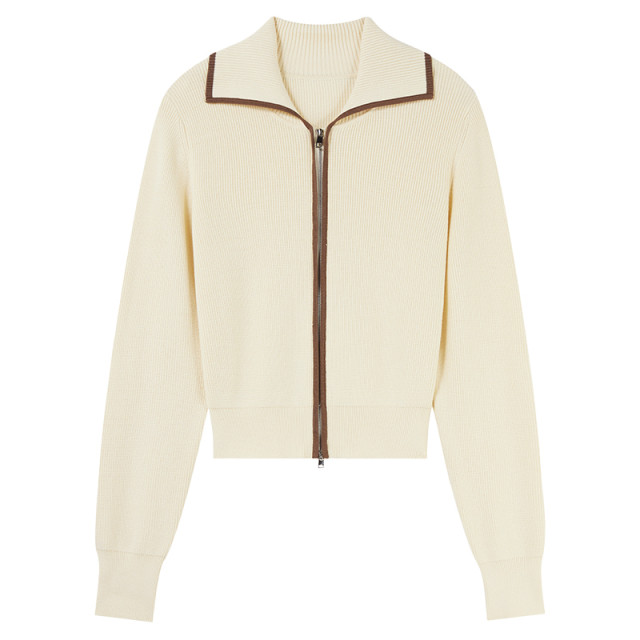 Qiushui Yiren simple and versatile knitted cardigan 2025 early autumn new women's double zipper lapel long-sleeved sweater