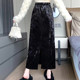 Gold velvet skirt for women, autumn and winter thickened velvet, retro slim hip skirt, mid-length back slit one-step skirt