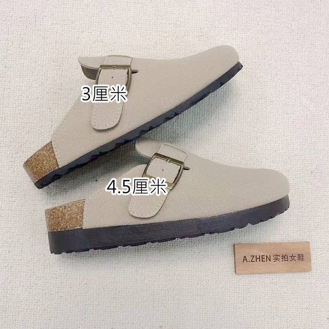 Thick bottom Bolken shoes half dragging round -headed slippers A soft bottom anti -sliding retro women's shoe bag head dragging foreign trade tide
